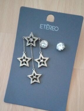 💲2⃣❤▶▶ETEREO Gold Star Dangle Earrings with Crystal Studs